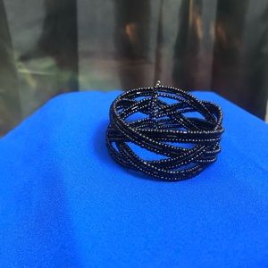 Black Beaded Cuff Bracelet (adjustable!)